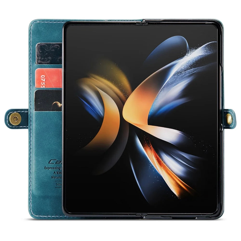 CASEME 013 Series for Samsung Galaxy Z Fold4 5G Shockproof PU Leather Wallet Case Magnetic Side Closure Stand Phone Cover - Blue - 3