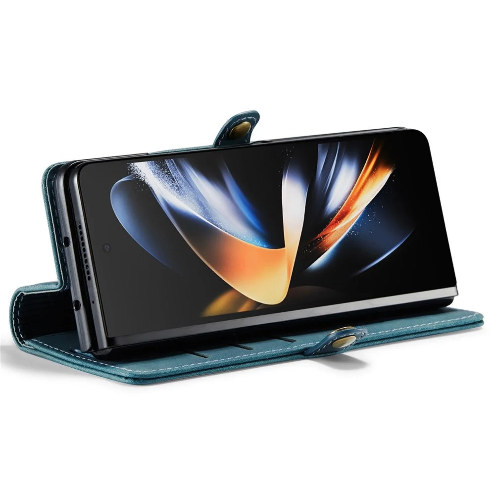 CASEME 013 Series for Samsung Galaxy Z Fold4 5G Shockproof PU Leather Wallet Case Magnetic Side Closure Stand Phone Cover - Blue - 4