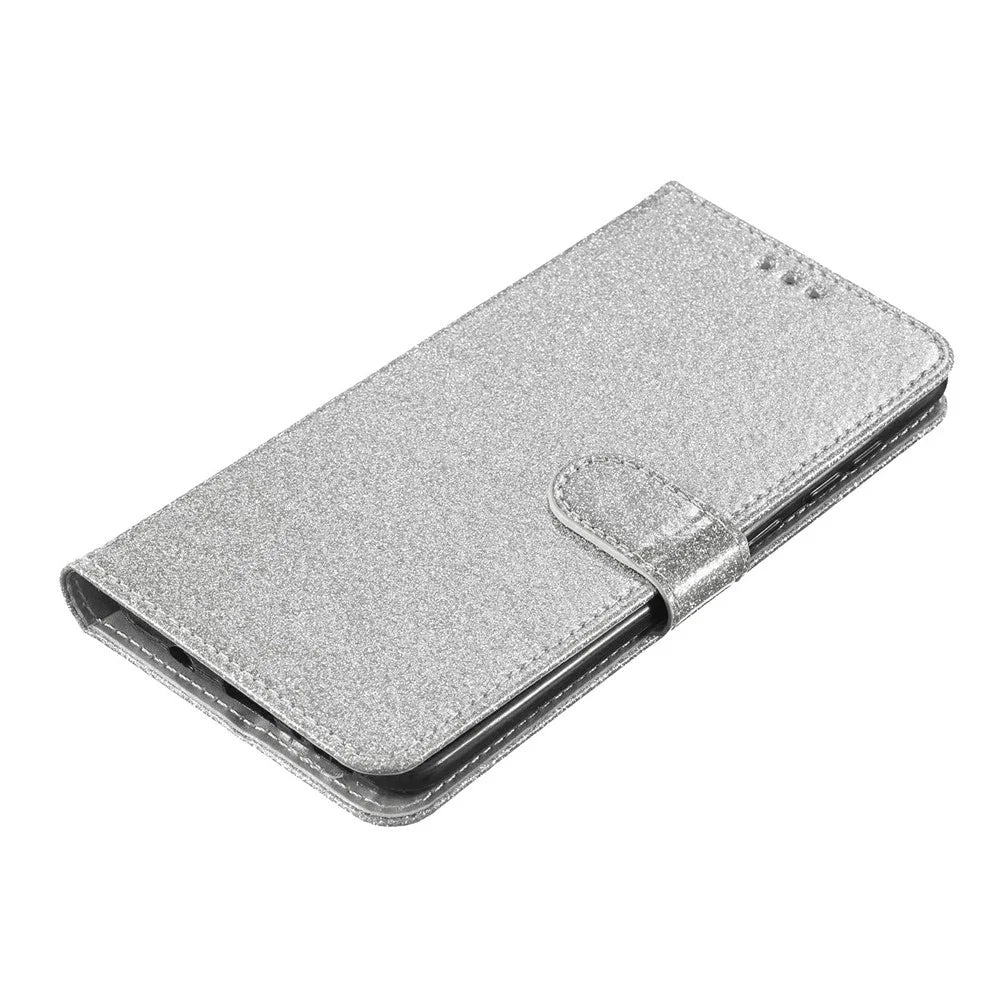 For Samsung Galaxy S26 Wallet Case Glitter Anti-Scratch Leather Stand Phone Cover with Strap - Silver - 4