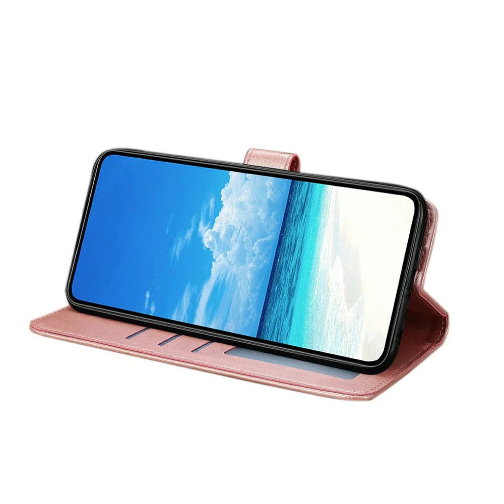 For Samsung Galaxy S26 Ultra Case Butterfly Imprinted Wallet Stand PU Leather Flip Phone Cover with Strap - Rose Gold - 2