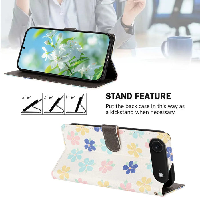 For iPhone Air Case Pattern Print PU Leather Wallet Phone Cover with Wrist Strap - Colored Flowers - 2