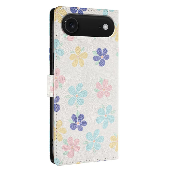 For iPhone Air Case Pattern Print PU Leather Wallet Phone Cover with Wrist Strap - Colored Flowers - 4