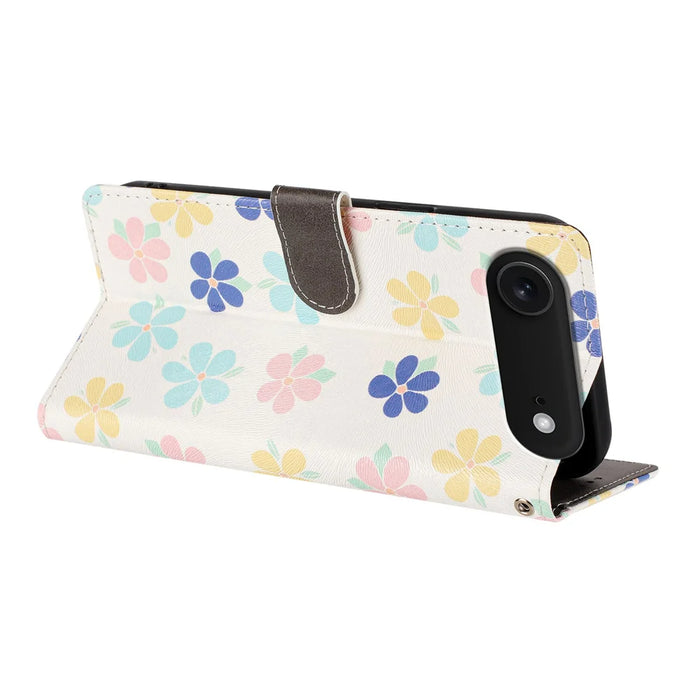 For iPhone Air Case Pattern Print PU Leather Wallet Phone Cover with Wrist Strap - Colored Flowers - 5