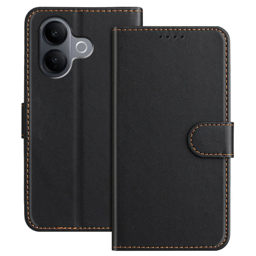 For vivo V60 Lite 5G Leather Case Wallet Stand Solid Color Anti Drop Phone Cover - Black - 1