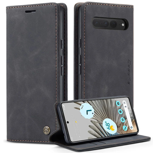 CASEME 013 Series for Google Pixel 7 Pro 5G Full Protection Phone Case PU Leather Flip Wallet Cover Stand Magnetic Auto-absorbed Shell - Black - 1