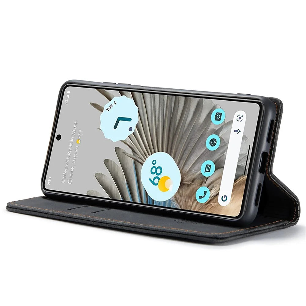 CASEME 013 Series for Google Pixel 7 Pro 5G Full Protection Phone Case PU Leather Flip Wallet Cover Stand Magnetic Auto-absorbed Shell - Black - 3