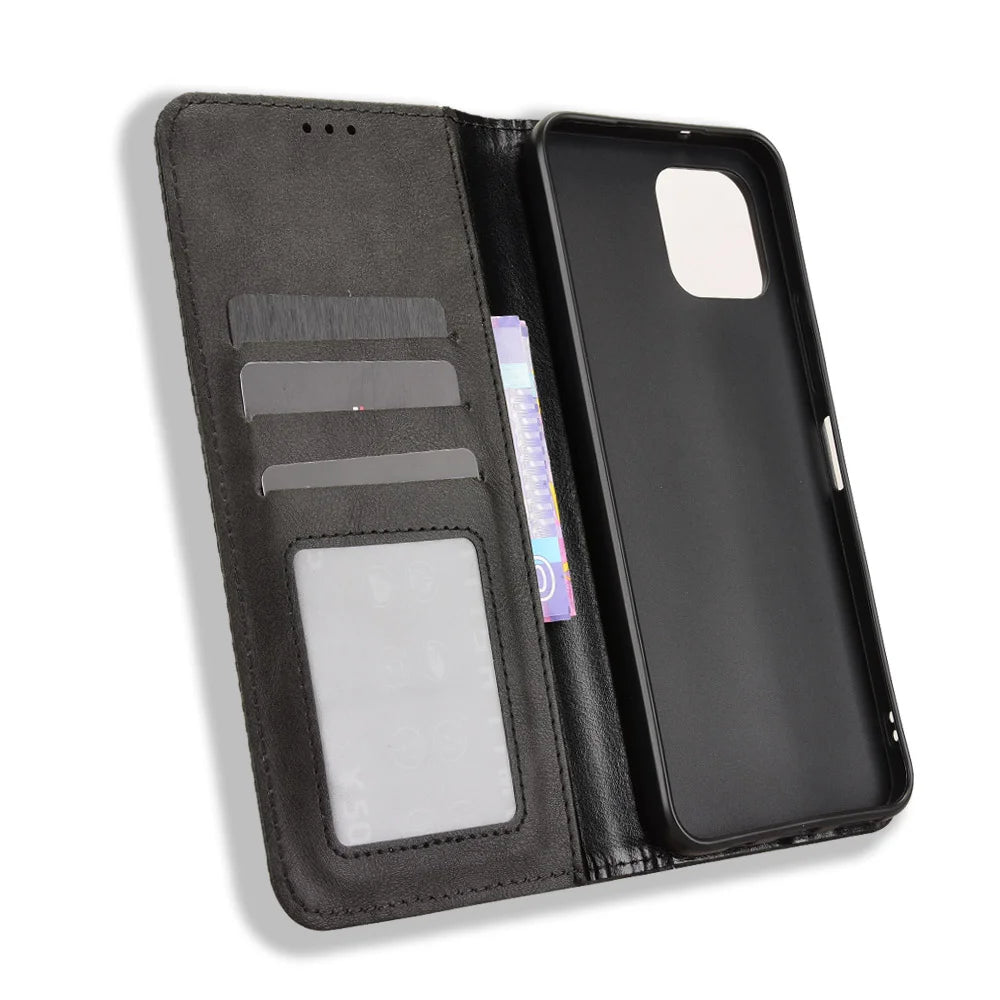 For T-Mobile Revvl 8 Pro Leather Case Wallet Stand Retro Texture Phone Cover - Black - 5