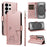 For Samsung Galaxy S26 Ultra Case Cat Pattern Imprint Leather Phone Cover with Wrist Strap - Rose Gold - 1
