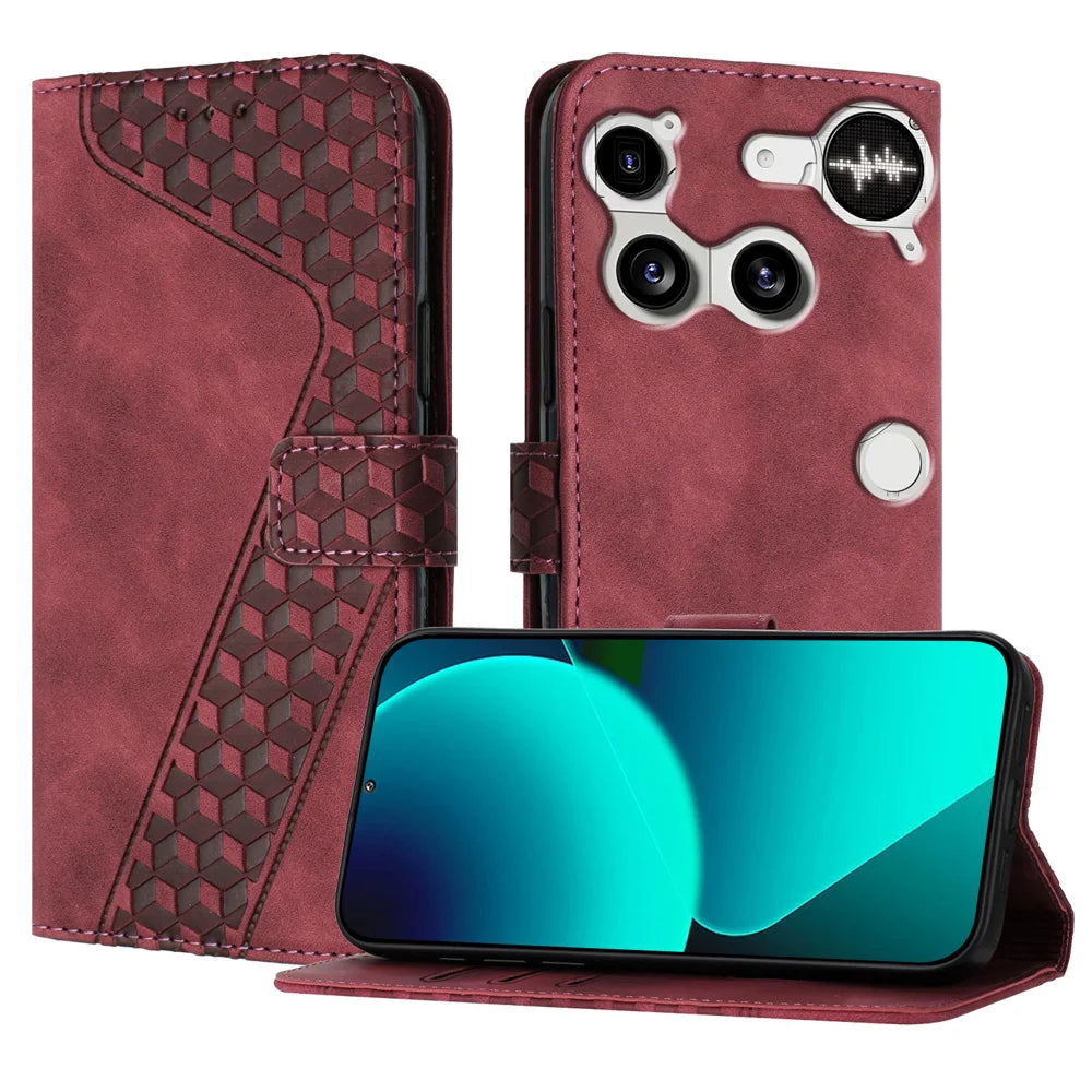 For Nothing Phone (3) 5G Leather Case 7-Shaped Pattern Wallet Stand Shockproof Phone Cover - Brown - 1
