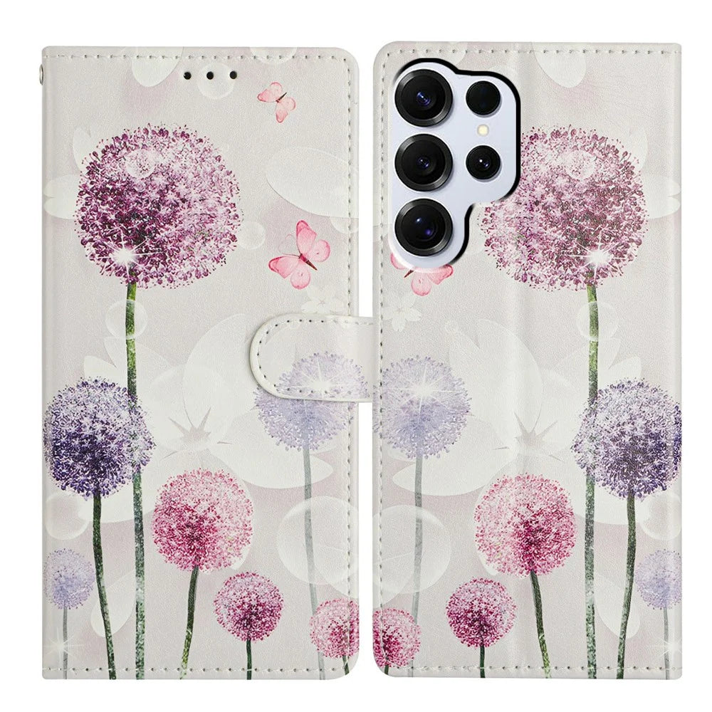 For Samsung Galaxy S26 Ultra Case Pattern Printing Wallet Stand Flip Leather Phone Cover with Strap - Dandelion - 1