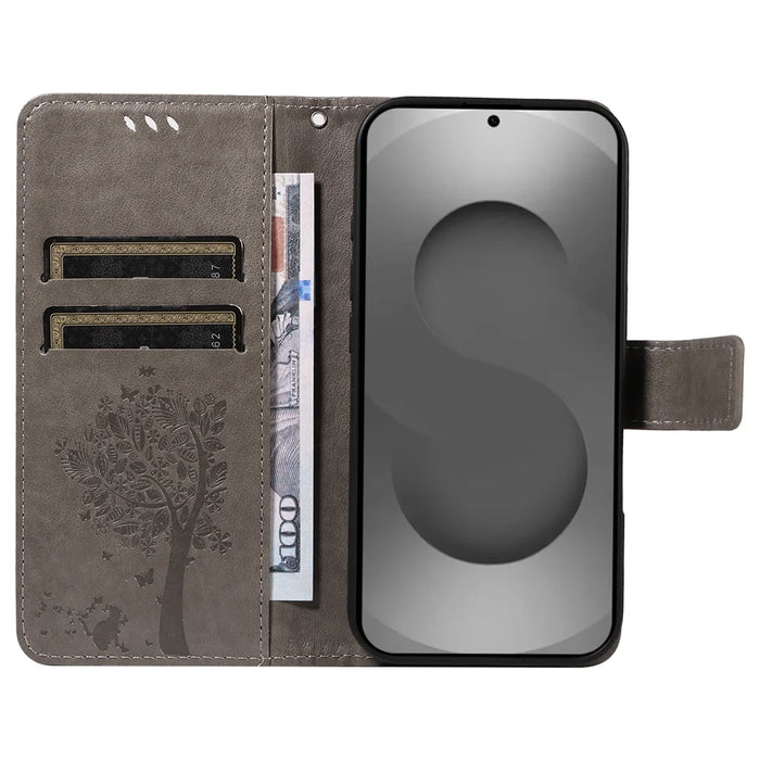 For Samsung Galaxy S26 Ultra Phone Case with Stand Cat Tree Pattern Leather Wallet Mobile Cover - Grey - 2