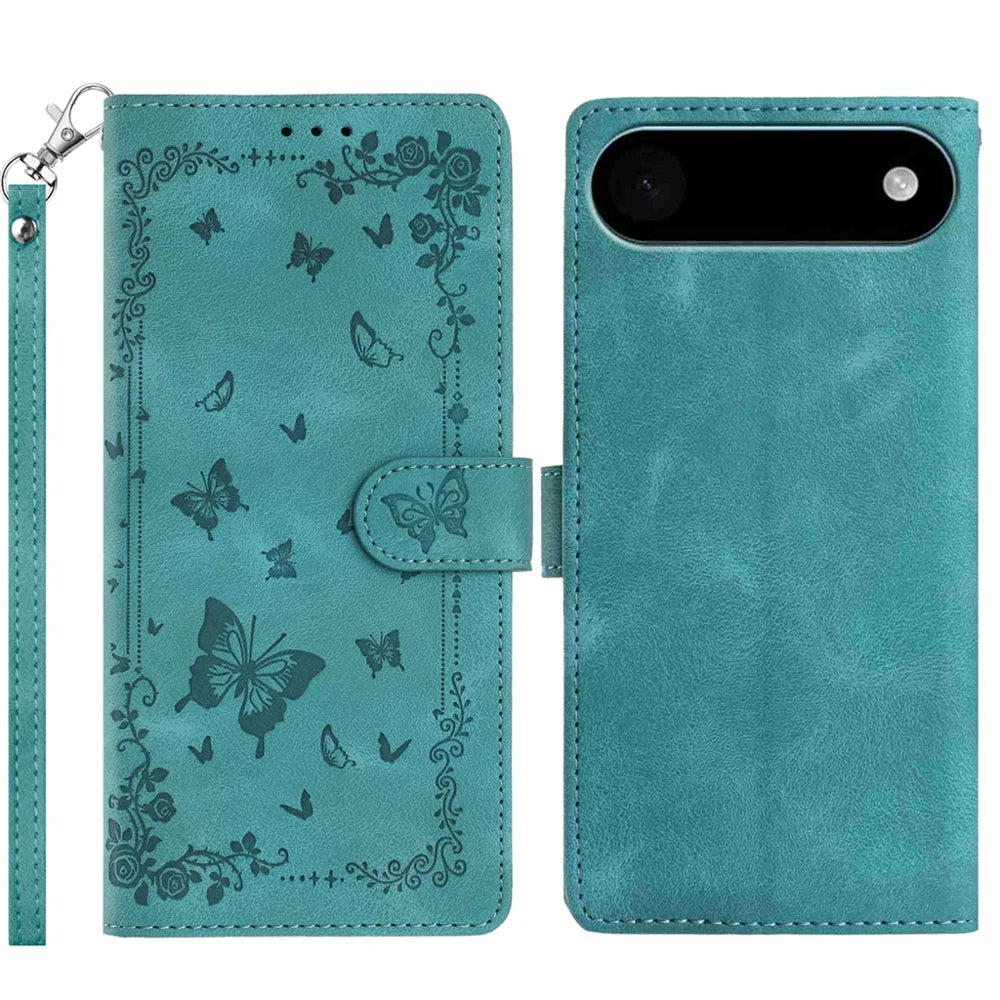 For iPhone Air Case Garden Imprinted PU Leather Wallet Phone Cover with Wrist Strap - Green - 1