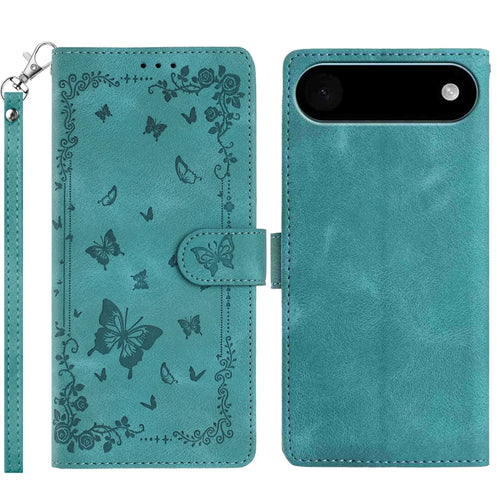 For iPhone Air Case Garden Imprinted PU Leather Wallet Phone Cover with Wrist Strap - Green - 1