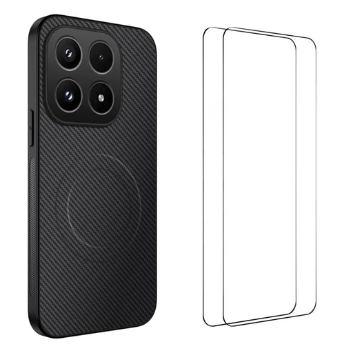 WANLONFENG For Xiaomi 17 Magnetic Case  TQ1 Series Carbon Fiber Texture PC TPU Phone Cover with 2Pcs Screen Films - Black - 1