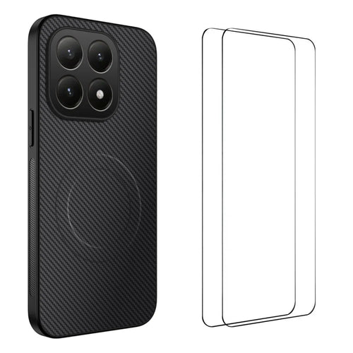 WANLONFENG For Xiaomi 15T Magnetic Case  TQ1 Series Carbon Fiber Texture PC TPU Phone Cover with 2Pcs Screen Films - Black - 1