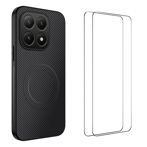 WANLONFENG For Xiaomi 15T Magnetic Case  TQ1 Series Carbon Fiber Texture PC TPU Phone Cover with 2Pcs Screen Films - Black - 1