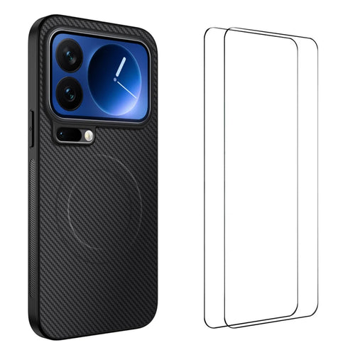 WANLONFENG For Xiaomi 17 Pro Max Magnetic Case  TQ1 Series Carbon Fiber Texture PC TPU Phone Cover with 2Pcs Screen Films - Black - 1
