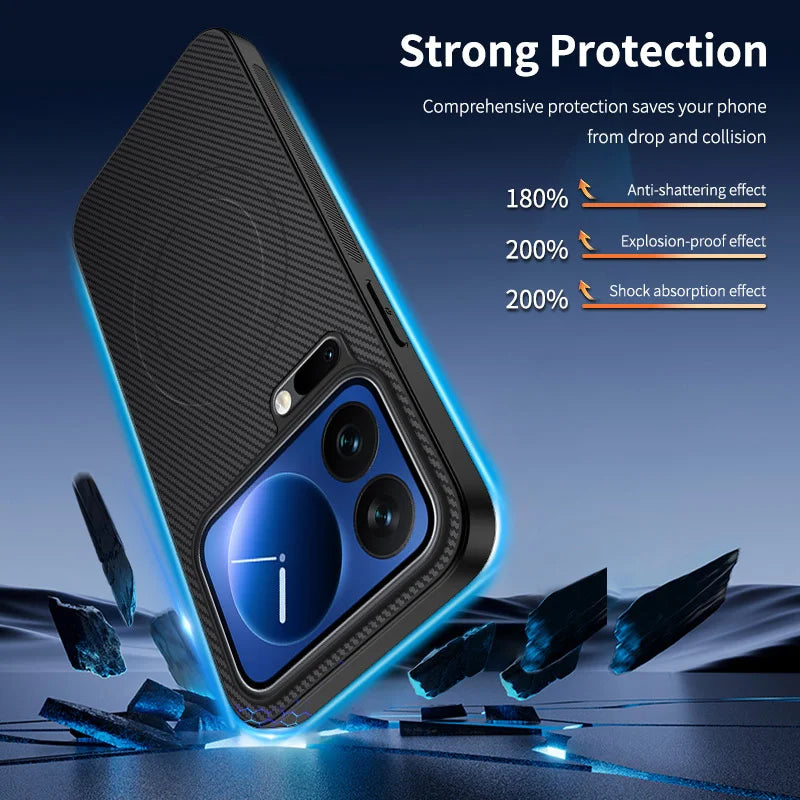WANLONFENG For Xiaomi 17 Pro Max Magnetic Case  TQ1 Series Carbon Fiber Texture PC TPU Phone Cover with 2Pcs Screen Films - Black - 2