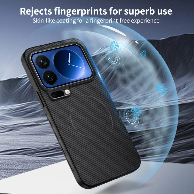 WANLONFENG For Xiaomi 17 Pro Max Magnetic Case  TQ1 Series Carbon Fiber Texture PC TPU Phone Cover with 2Pcs Screen Films - Black - 5