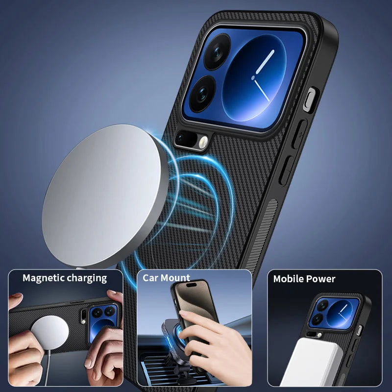 WANLONFENG For Xiaomi 17 Pro Magnetic Case  TQ1 Series Carbon Fiber Texture PC TPU Phone Cover with 2Pcs Screen Films - Black - 4
