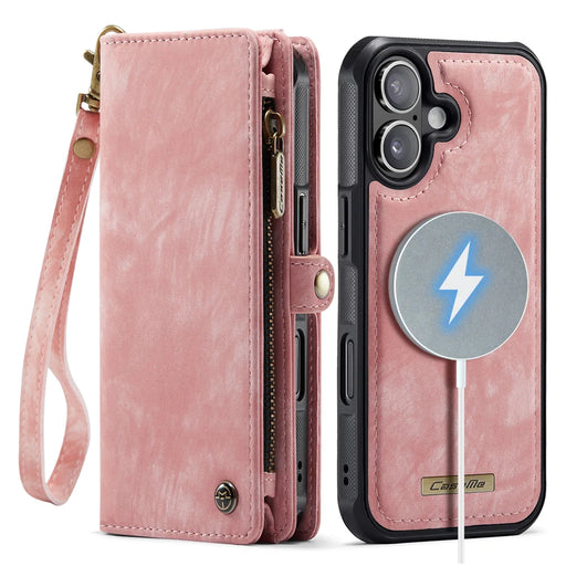 CASEME For iPhone 17 Phone Cases  008 Leather Cover with Detachable Wallet and Strap - Pink - 2