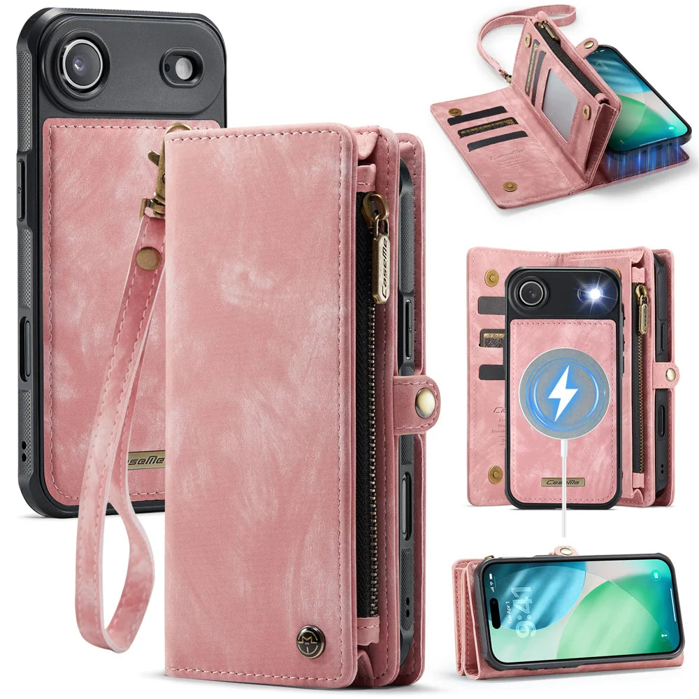 CASEME For iPhone Air Phone Cases  008 Leather Cover with Detachable Wallet and Strap - Pink - 1
