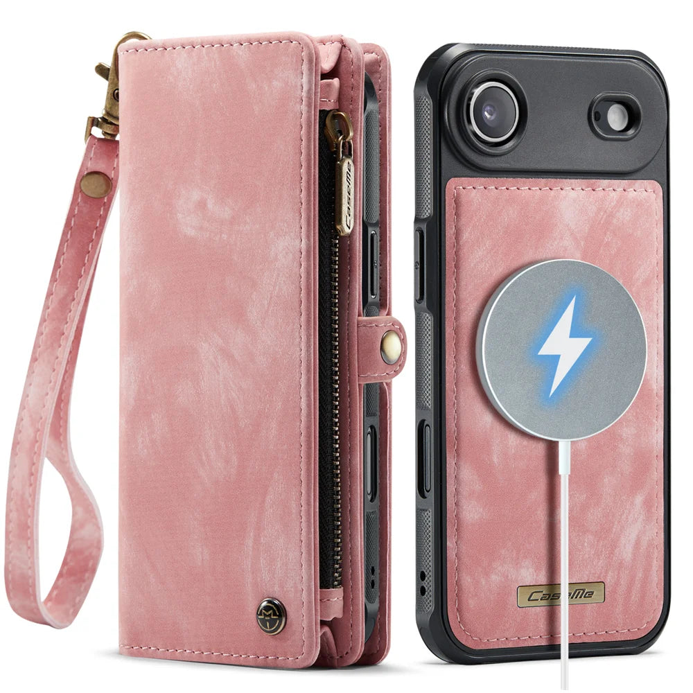 CASEME For iPhone Air Phone Cases  008 Leather Cover with Detachable Wallet and Strap - Pink - 2