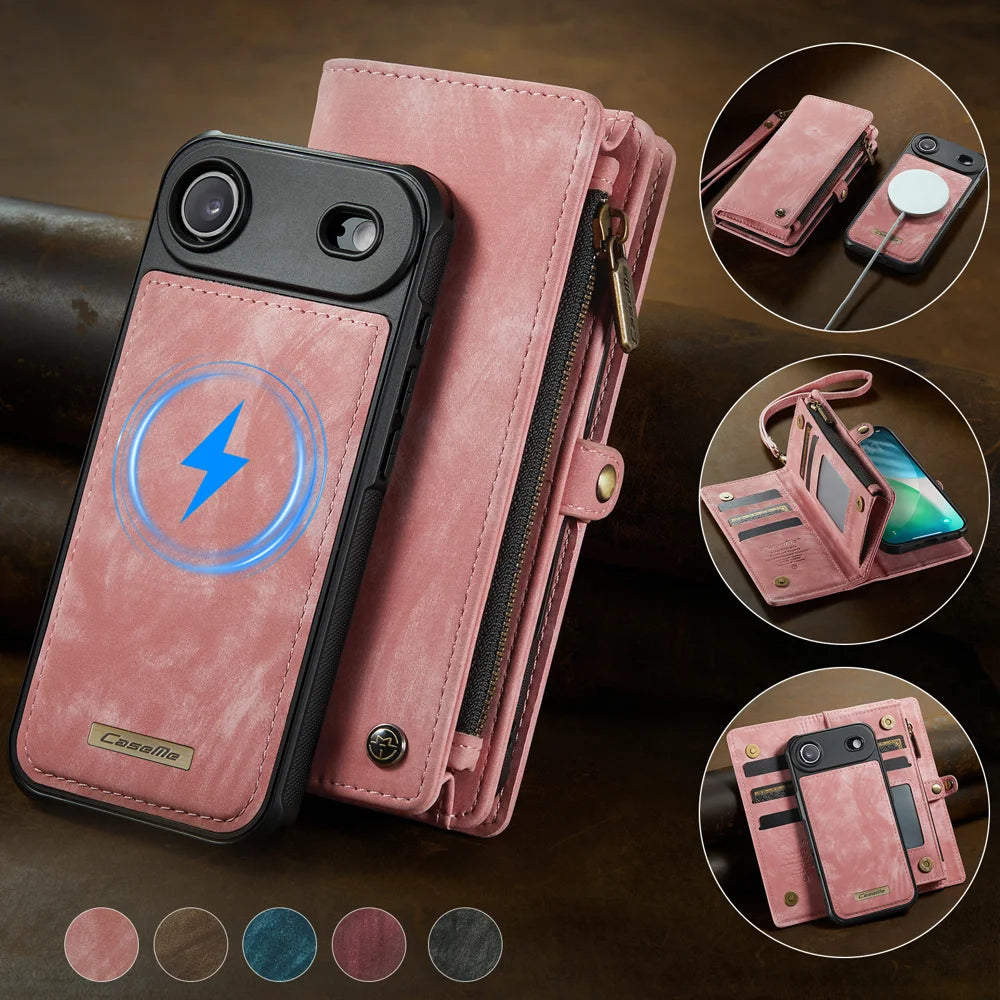 CASEME For iPhone Air Phone Cases  008 Leather Cover with Detachable Wallet and Strap - Pink - 4