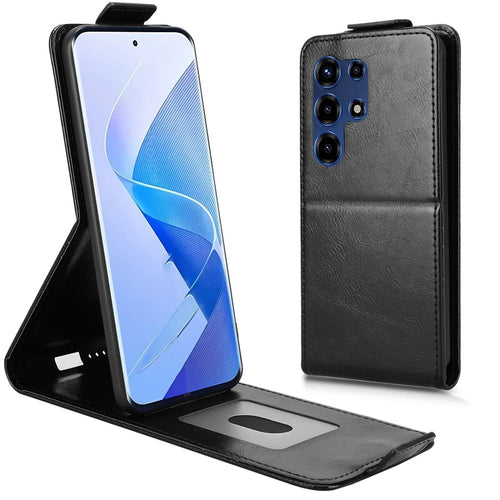 For itel Super 26 Ultra Stand Case Magnetic Clasp Vertical Flip Leather Phone Cover with Card Holder - Black - 1
