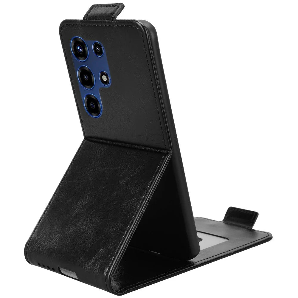 For itel Super 26 Ultra Stand Case Magnetic Clasp Vertical Flip Leather Phone Cover with Card Holder - Black - 3