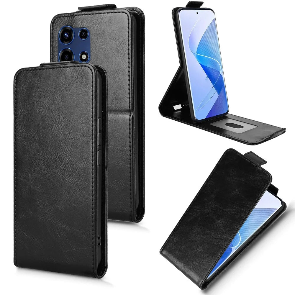 For itel Super 26 Ultra Stand Case Magnetic Clasp Vertical Flip Leather Phone Cover with Card Holder - Black - 5