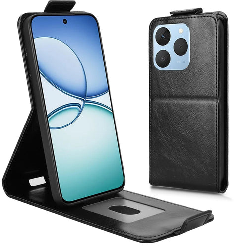 For Realme 15T 5G Stand Case Magnetic Clasp Vertical Flip Leather Phone Cover with Card Holder - Black - 1