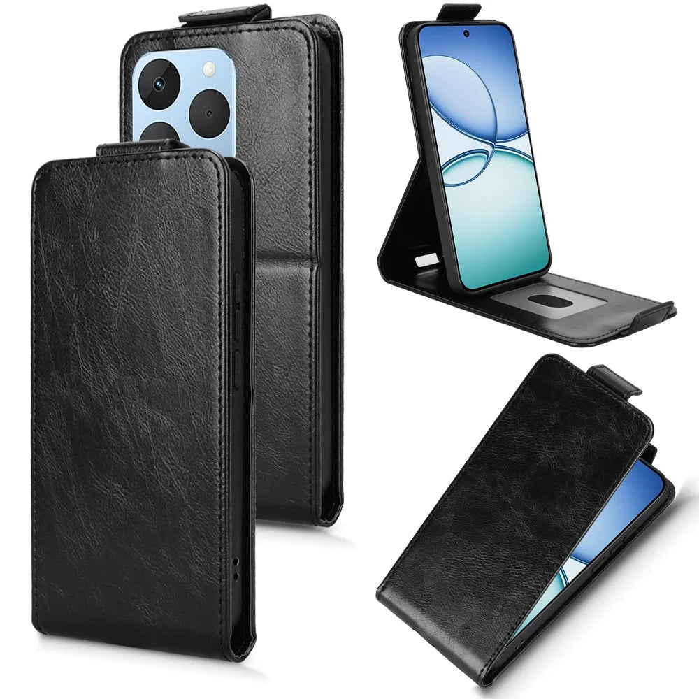 For Realme 15T 5G Stand Case Magnetic Clasp Vertical Flip Leather Phone Cover with Card Holder - Black - 5