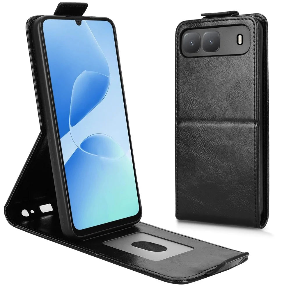 For TECNO Spark Go 5G  /  Infinix Hot 60i 5G Stand Case Magnetic Clasp Vertical Flip Leather Phone Cover with Card Holder - Black - 1