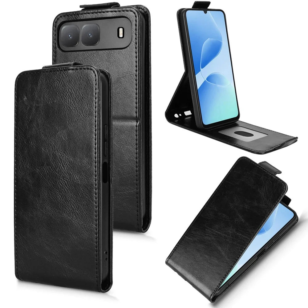 For TECNO Spark Go 5G  /  Infinix Hot 60i 5G Stand Case Magnetic Clasp Vertical Flip Leather Phone Cover with Card Holder - Black - 5