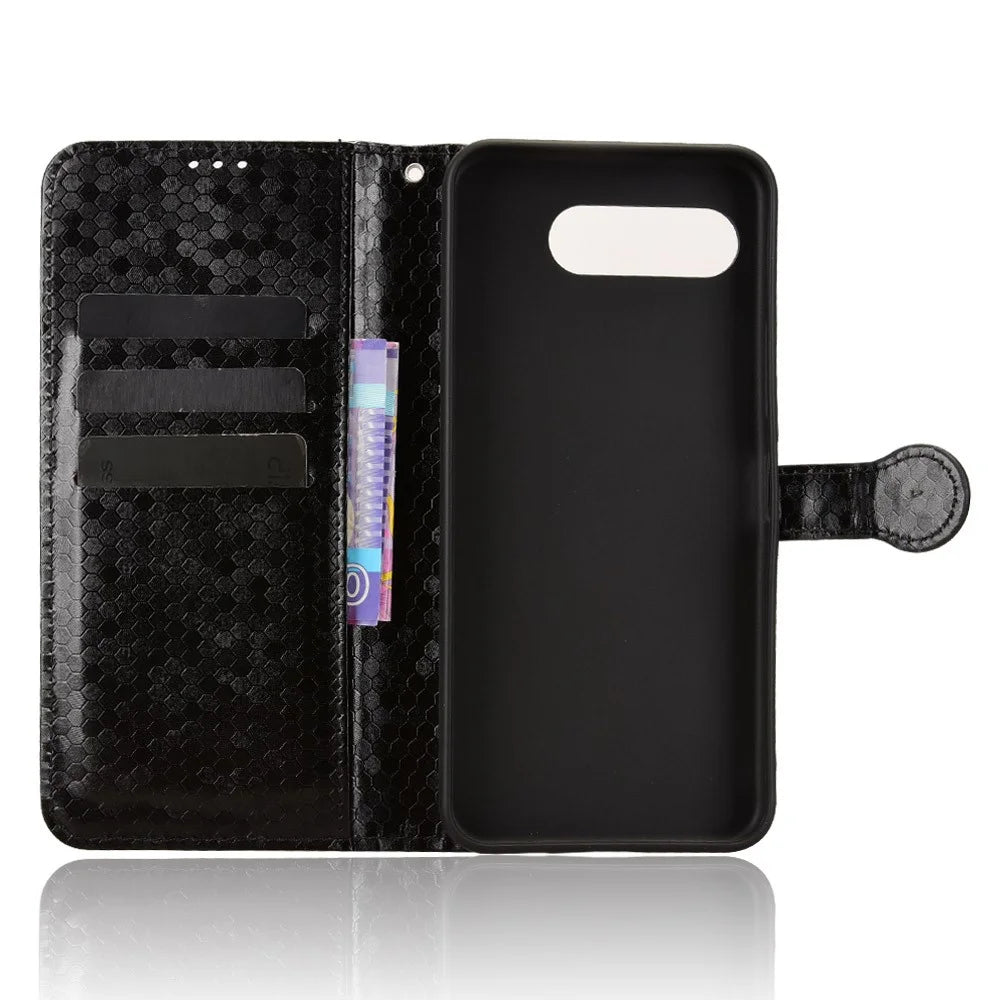 For T-Mobile REVVL 8  /  T Phone 3 Wallet Case Dot Pattern Imprint PU Leather Phone Cover with Wrist Strap - Black - 2