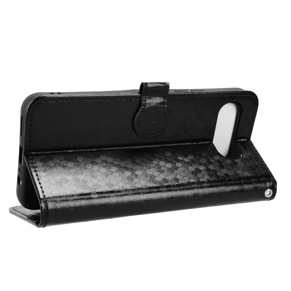 For T-Mobile REVVL 8  /  T Phone 3 Wallet Case Dot Pattern Imprint PU Leather Phone Cover with Wrist Strap - Black - 4