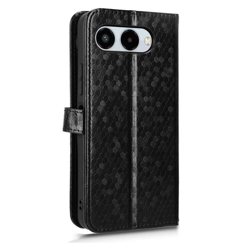For T-Mobile REVVL 8  /  T Phone 3 Wallet Case Dot Pattern Imprint PU Leather Phone Cover with Wrist Strap - Black - 6