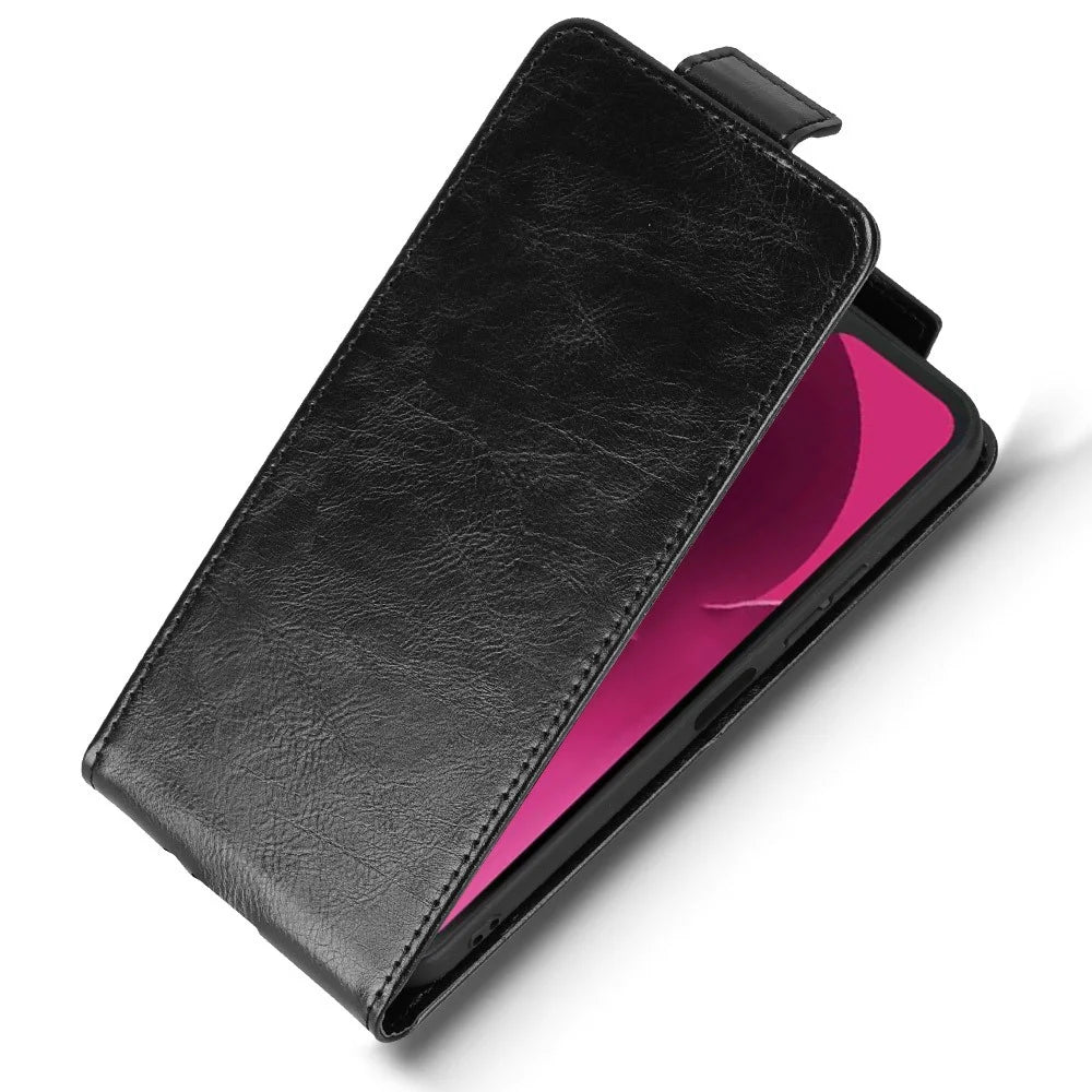 For T-Mobile REVVL 8  /  T Phone 3 Stand Case Magnetic Clasp Vertical Flip Leather Phone Cover with Card Holder - Black - 4