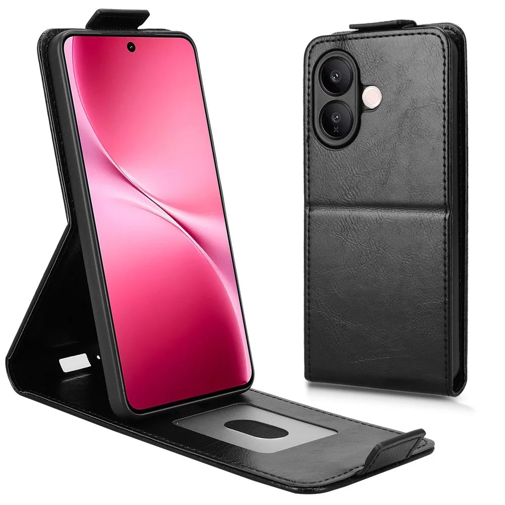 For vivo V60 Lite 5G  /  4G Stand Case Magnetic Clasp Vertical Flip Leather Phone Cover with Card Holder - Black - 1