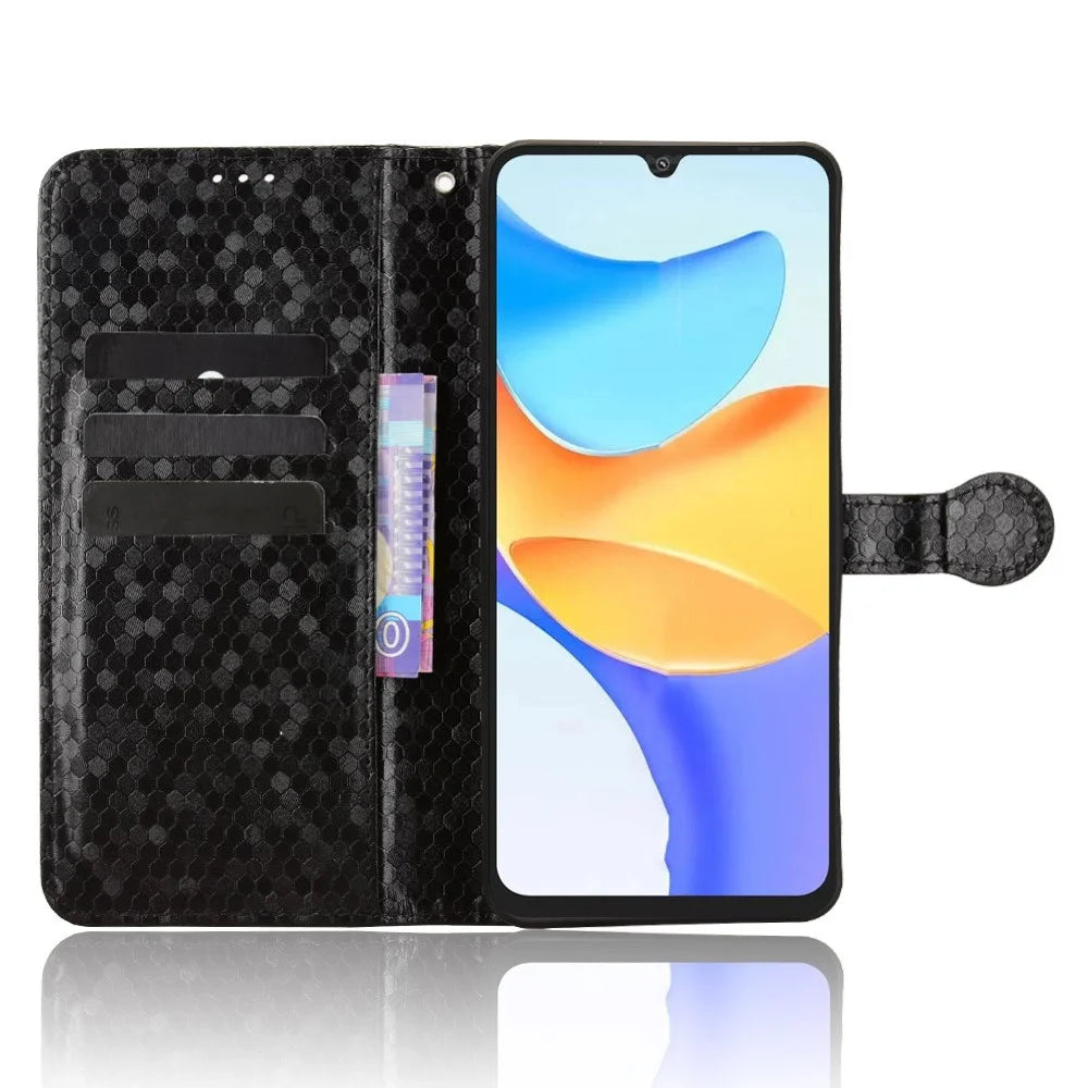 For Blackview Shark 6  /  Oscal Tiger 8 Wallet Case Dot Pattern Imprint PU Leather Phone Cover with Wrist Strap - Black - 3