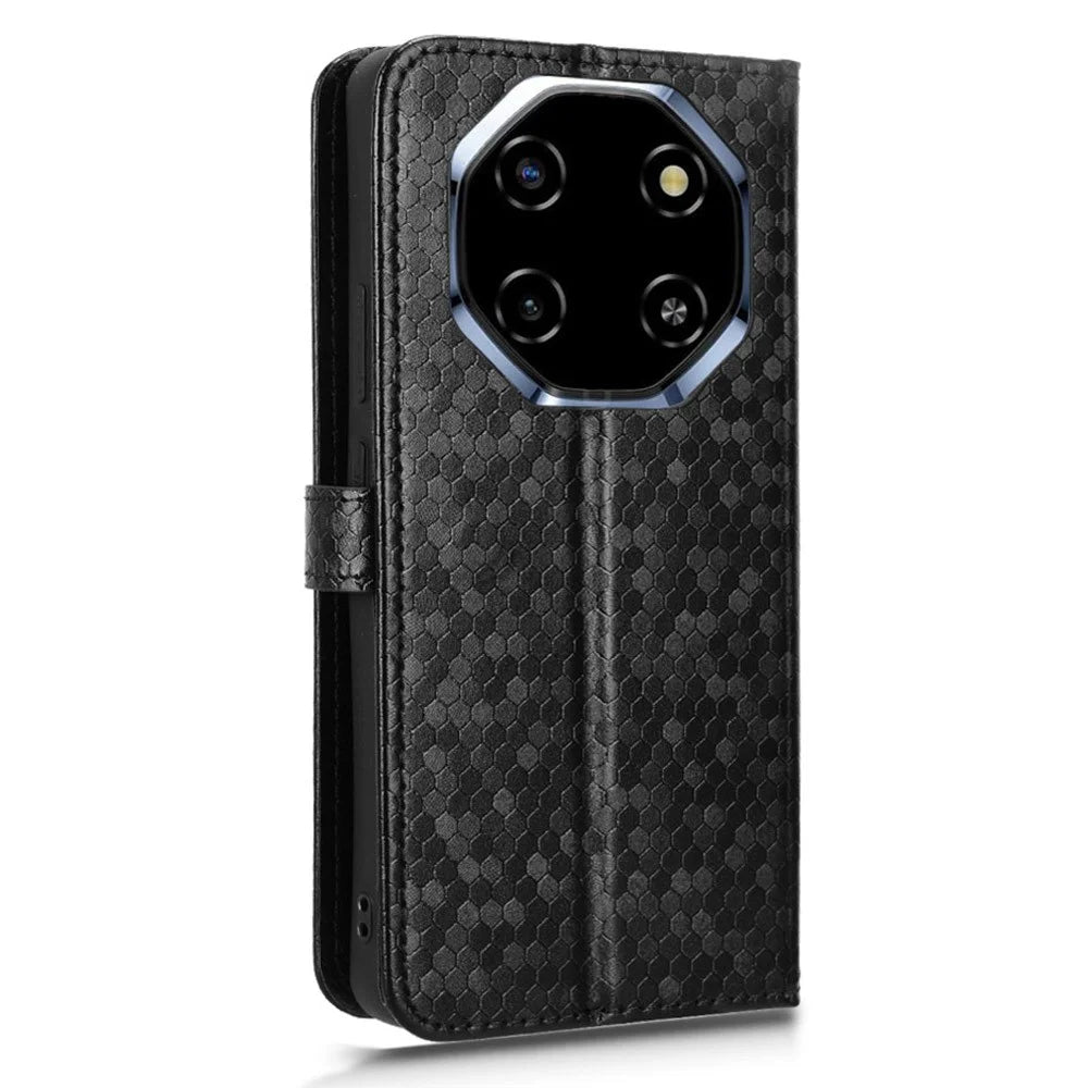 For Blackview Shark 6  /  Oscal Tiger 8 Wallet Case Dot Pattern Imprint PU Leather Phone Cover with Wrist Strap - Black - 6