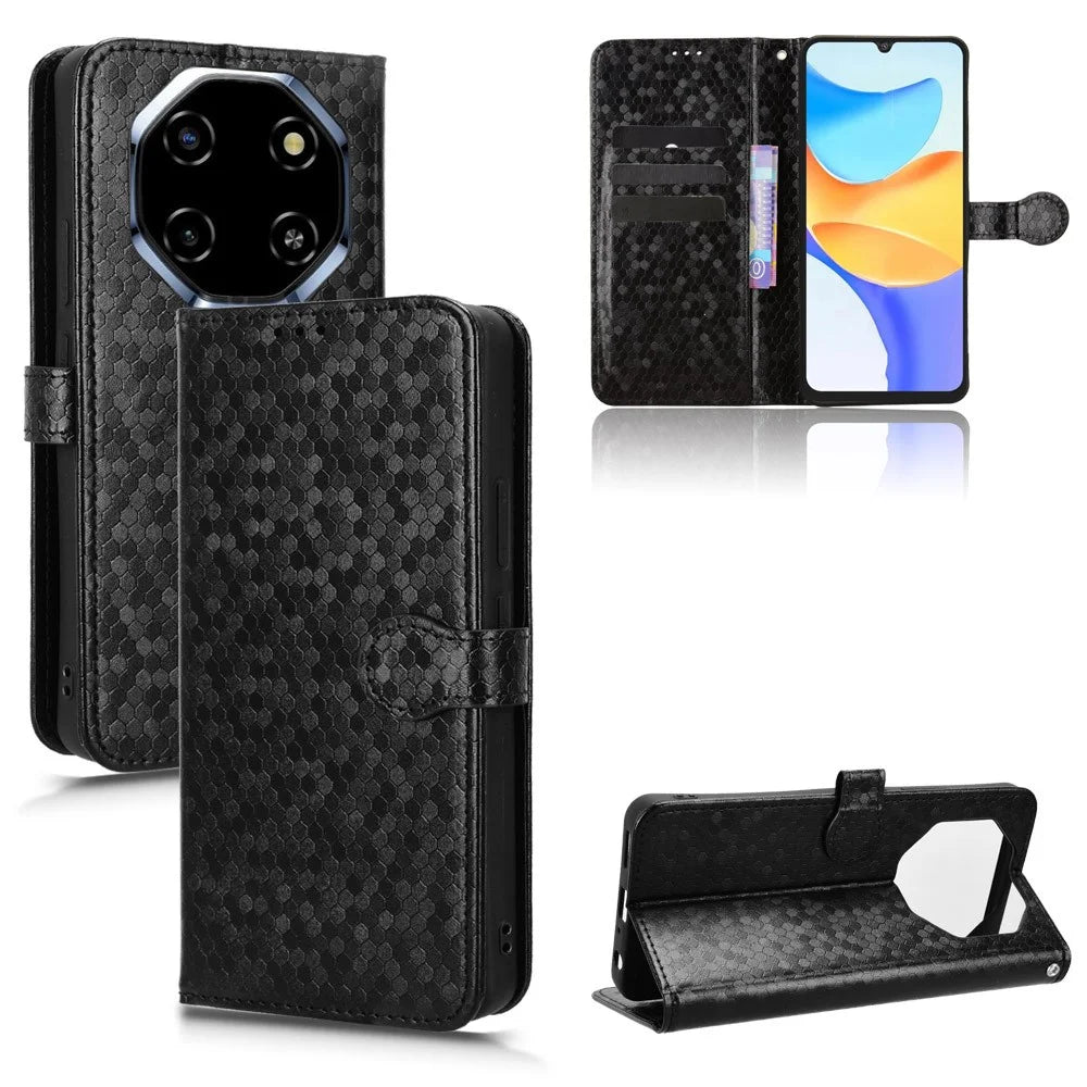 For Blackview Shark 6  /  Oscal Tiger 8 Wallet Case Dot Pattern Imprint PU Leather Phone Cover with Wrist Strap - Black - 7
