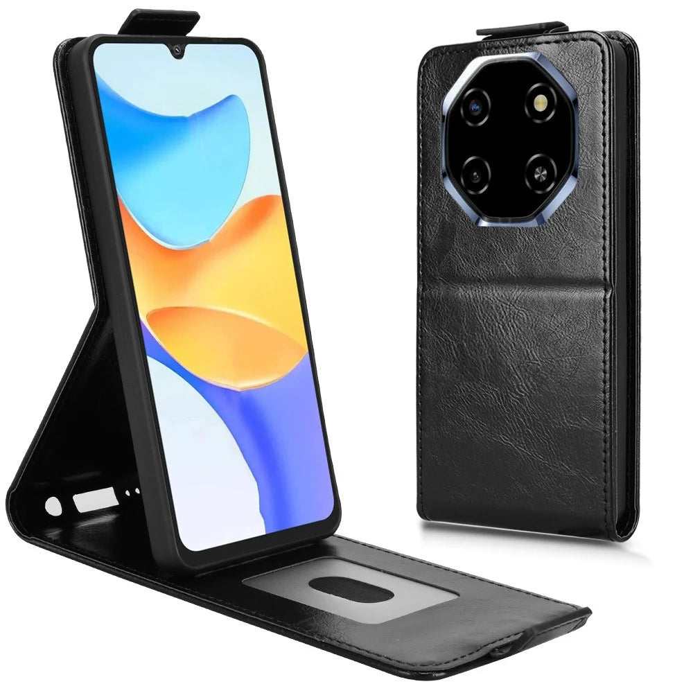 For Blackview Shark 6  /  Oscal Tiger 8 Stand Case Magnetic Clasp Vertical Flip Leather Phone Cover with Card Holder - Black - 1