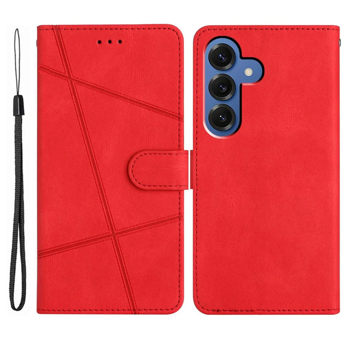 For Samsung Galaxy S26 Case Crazy Horse Texture PU Leather Wallet Stand Phone Cover - Red - 1