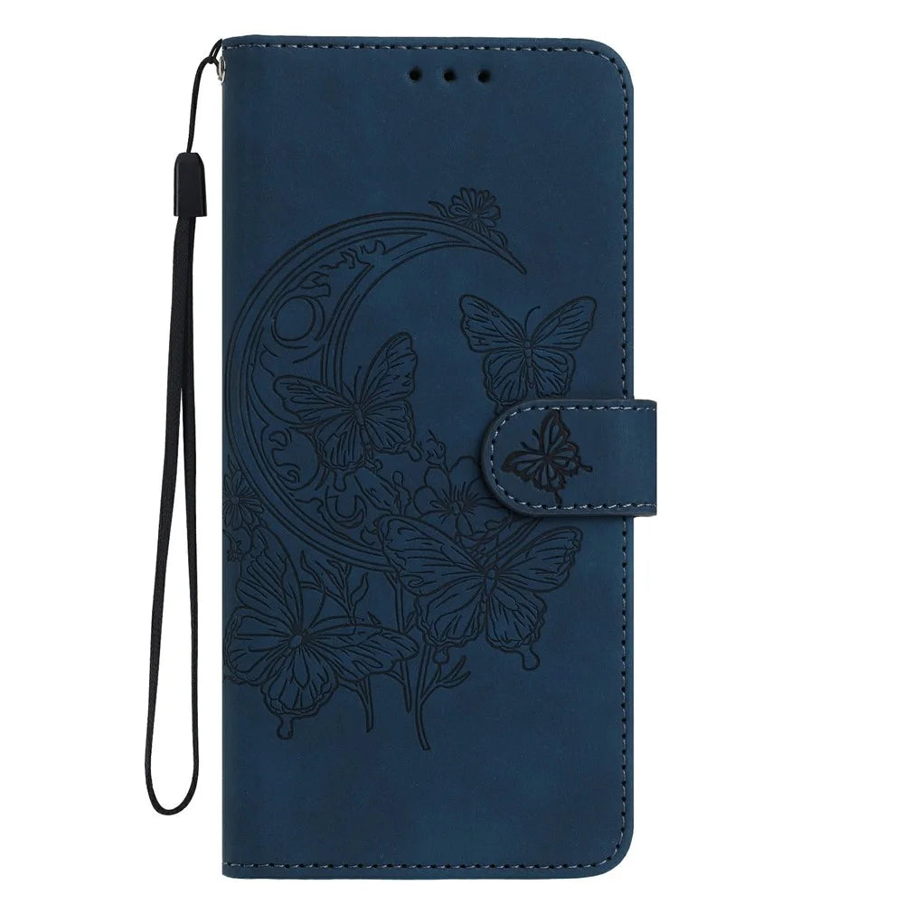 For Samsung Galaxy S26 Case Butterfly Flower Imprinted PU Leather Wallet Stand Phone Cover - Blue - 4