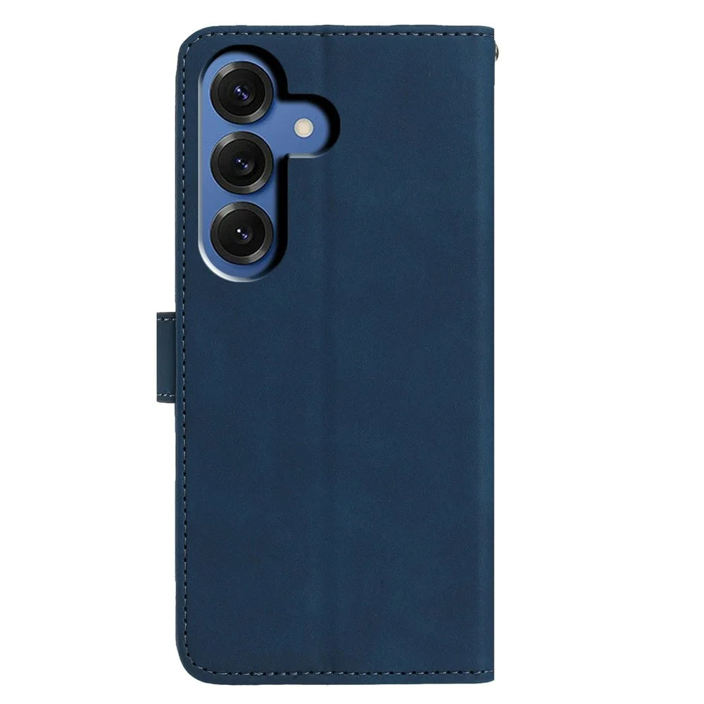 For Samsung Galaxy S26 Case Butterfly Flower Imprinted PU Leather Wallet Stand Phone Cover - Blue - 5