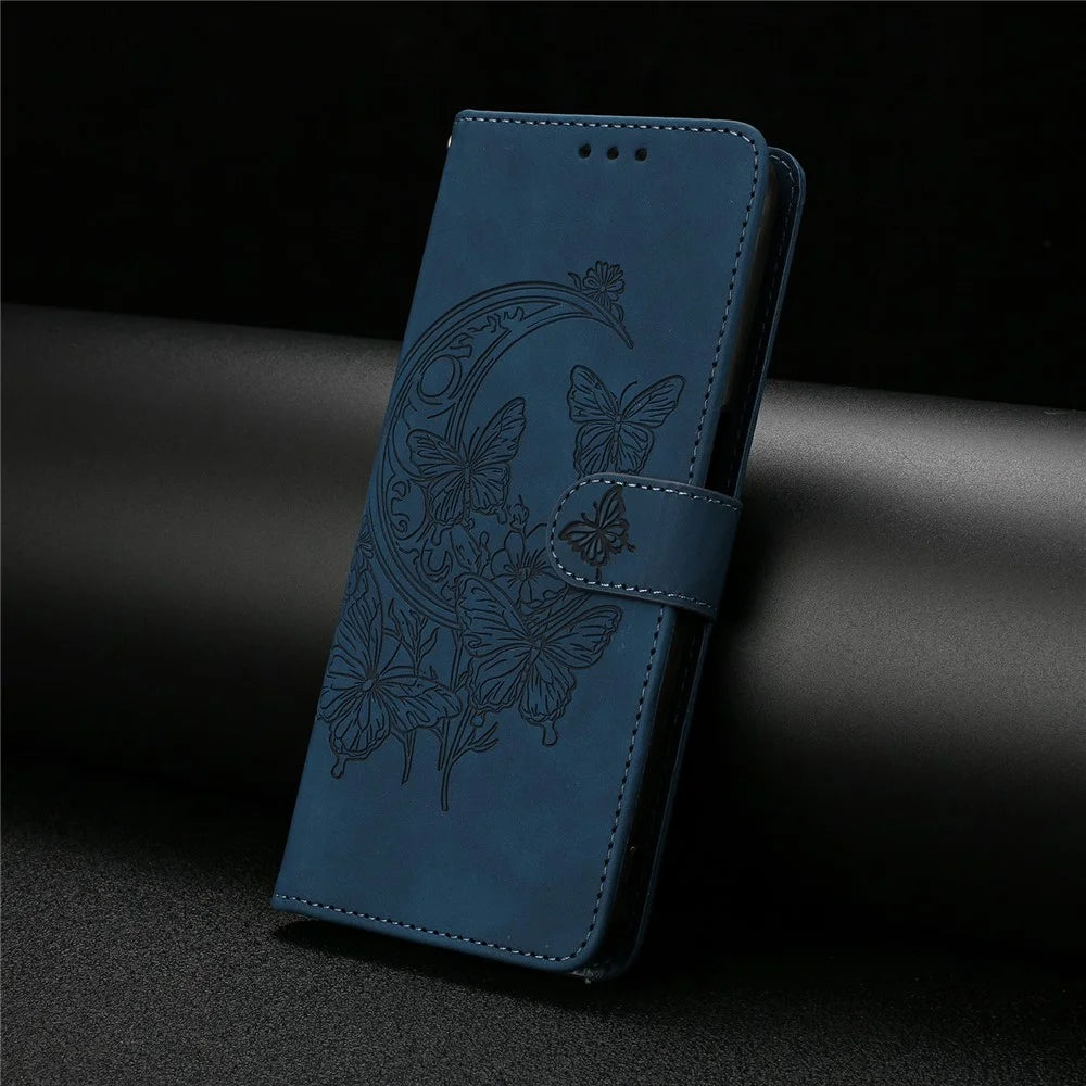 For Samsung Galaxy S26 Case Butterfly Flower Imprinted PU Leather Wallet Stand Phone Cover - Blue - 6