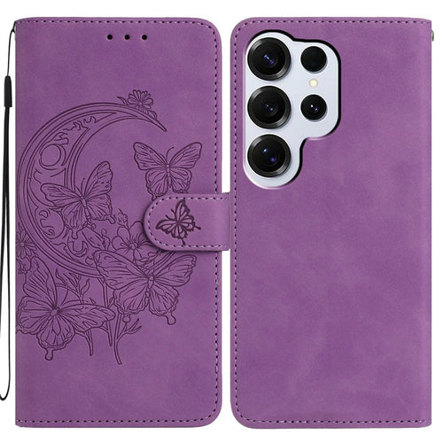 For Samsung Galaxy S26 Ultra Case Butterfly Flower Imprinted PU Leather Wallet Stand Phone Cover - Purple - 1