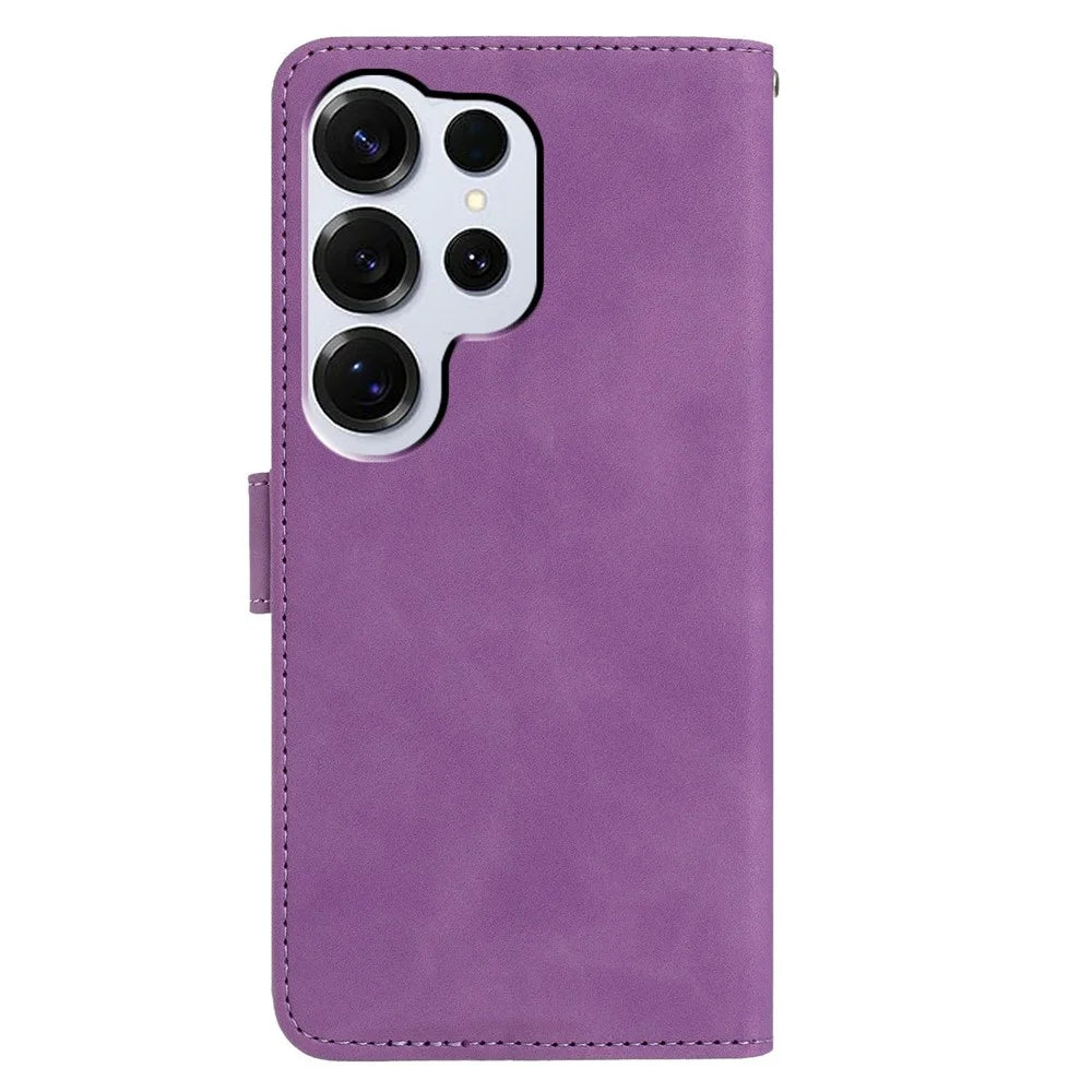 For Samsung Galaxy S26 Ultra Case Butterfly Flower Imprinted PU Leather Wallet Stand Phone Cover - Purple - 5